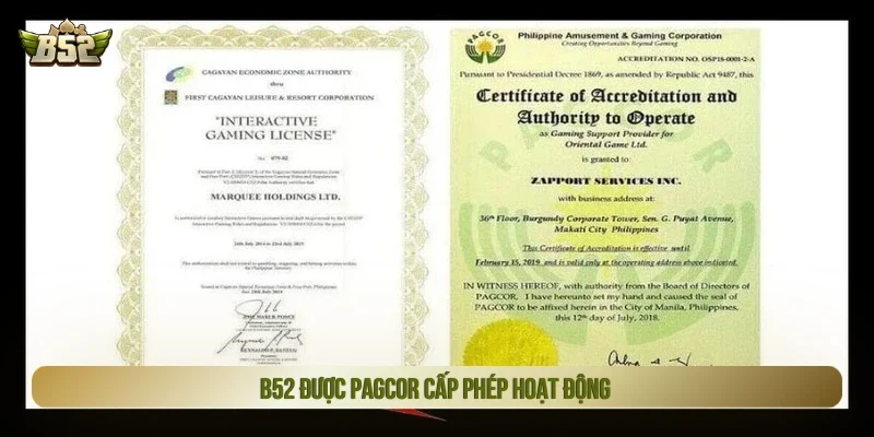 B52 được PAGCOR cấp giấy phép hoạt động 