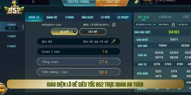 Giao diện lô đề siêu tốc B52 trực quan an toàn